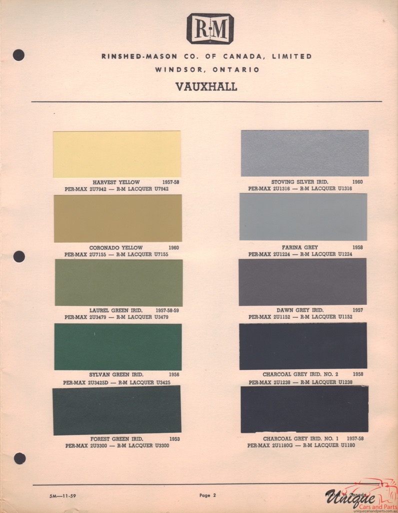 1953 Vauxhall Paint Charts RM 2